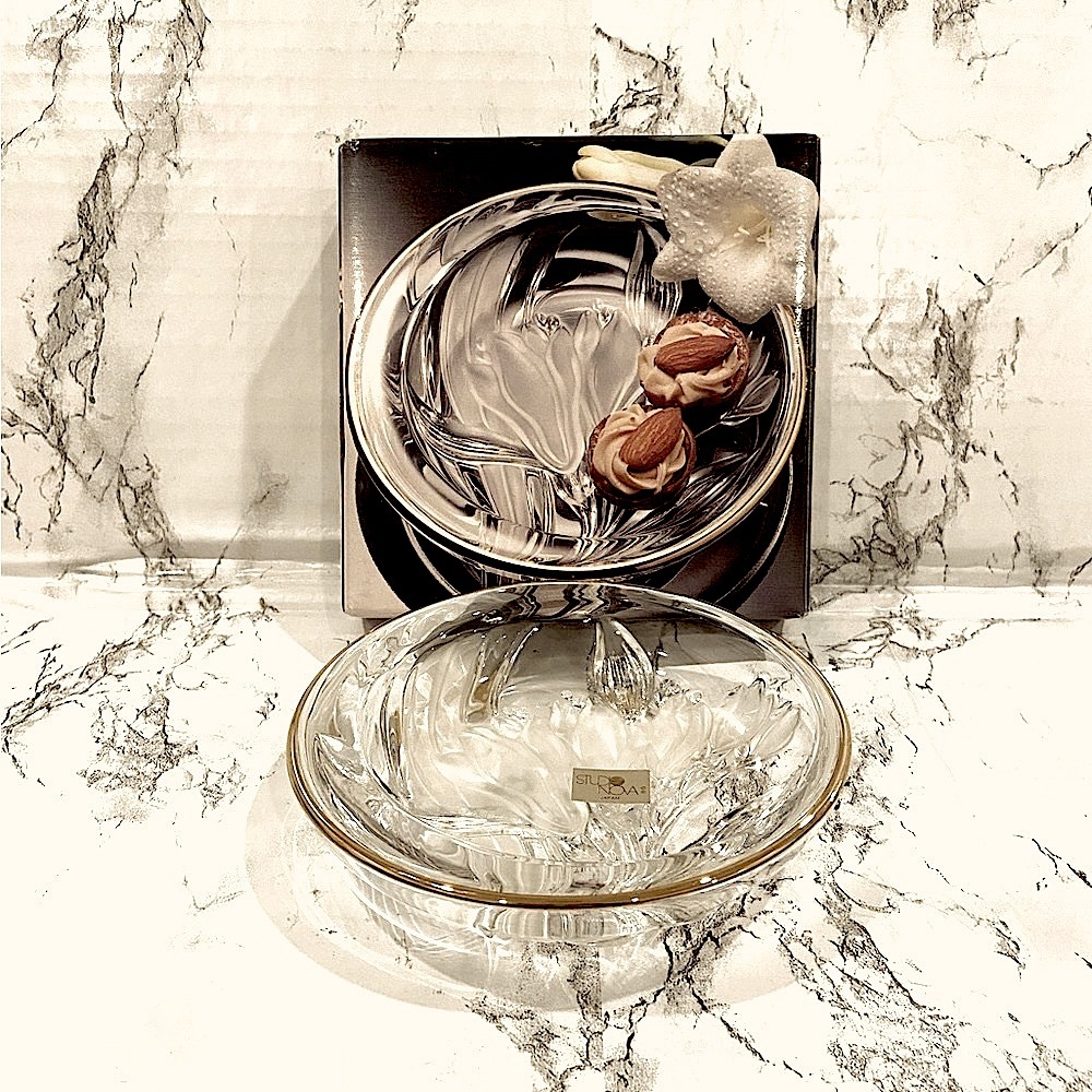 *Vintage* Mikasa Studio Nova - Gilded Iris Round Crystal Glass Dish